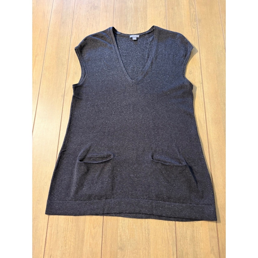 J. Jill Sweater Vest Womens Small Marled Gray Silk Cotton V-Neck Pockets Classic - Picture 5 of 10